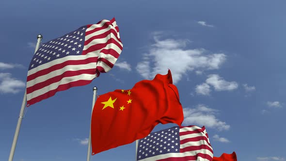 Flags of China and the USA at International Meeting alt