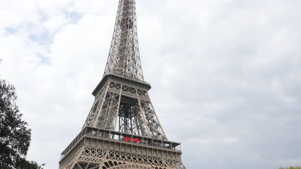 Lattice construction  of Eiffel tower slow tilting in   France Paris   4K 2160p 30fps UltraHDfootage