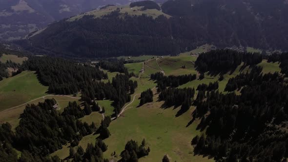 Aerial Landscape Flight Over The Forest in Mountain, Switzerland