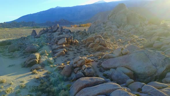 Scenic aerial drone view of a rocky desert landscape.