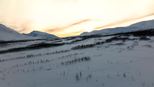 Vast snowy wilderness in Scandinavia, Oldervikdalen Norway panorama view of mountain landascape duri