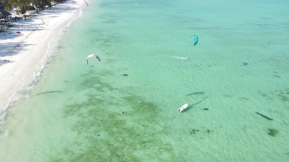 Zanzibar Tanzania  Kitesurfing Near the Shore Slow Motion