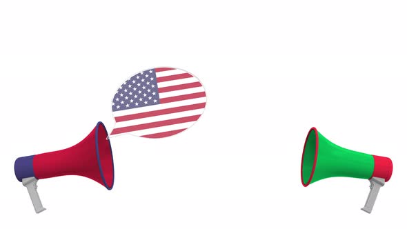 Flags of Italy and the USA on Speech Balloons and Megaphones