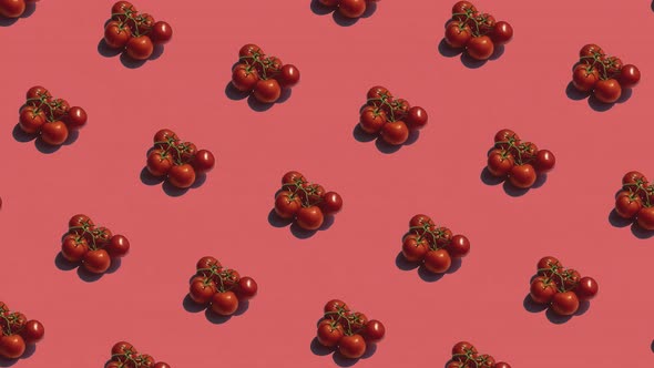 Pattern with Many Tomatos Animated on Red Background