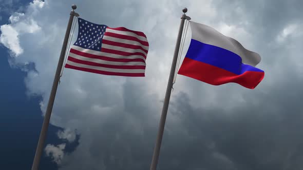 Waving Flags Of The United States And The Russian Federation 2K