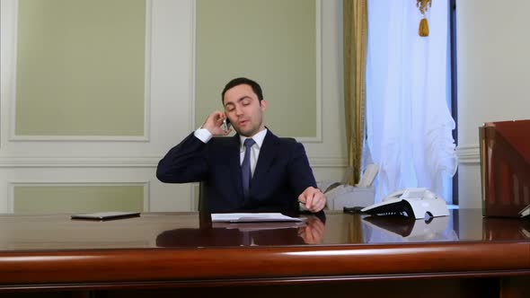 Businessman Discussing Contract on the Phone