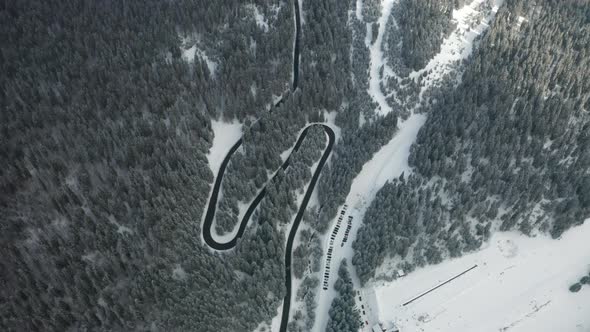 Winter road in Transylvania Bucin aerial