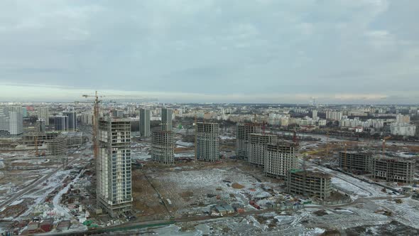 Construction site. Construction of modern high-rise buildings.