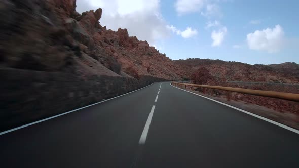 Driving a car with attached action cam in Teide National Park Tenerife