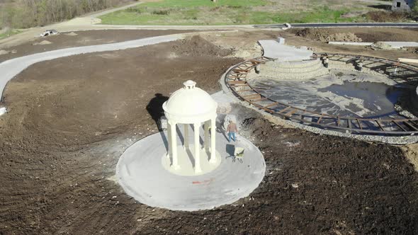 Aerial view of the rotunda. Aerial view of the park.