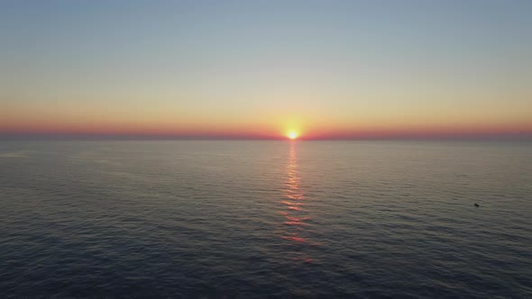 Aerial view of sunset over Lake Michigan