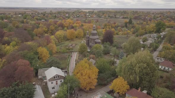 Wooden Cossacks St George Church in Ukrainian Village Sedniv Near Chernihiv