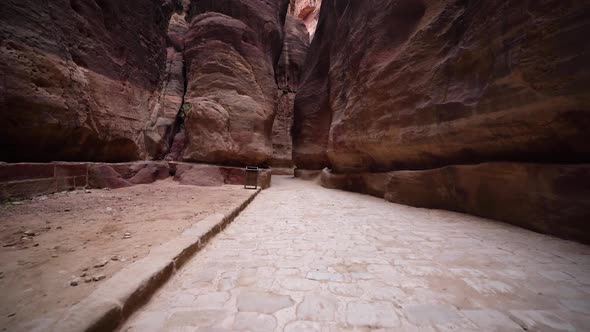 Ancient Stone Brick Path Leading To The Treasury In Ancient City Of Petra