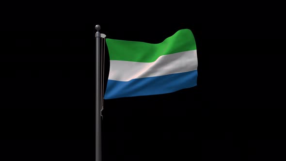 Sierra Leone Flag On Flagpole With Alpha Channel 4K