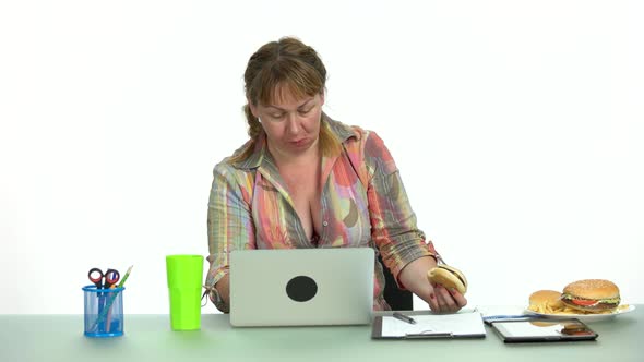 Satisfied Office Woman Eating Fast Food