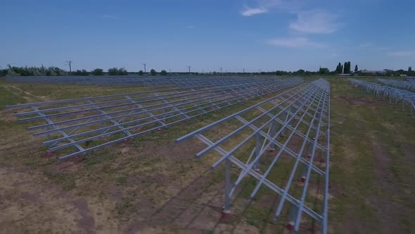 Drone View of the Solar Power Station Construction Site in the Field