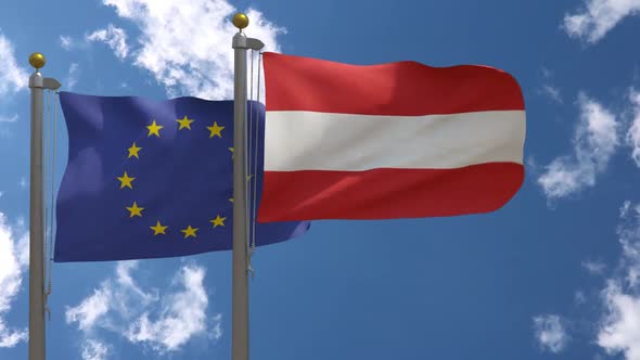 European Union Flag Vs Austria Flag On Flagpole