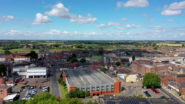 Aerial footage of the beautiful town of King's Lynn a seaport and market town in Norfolk England UK