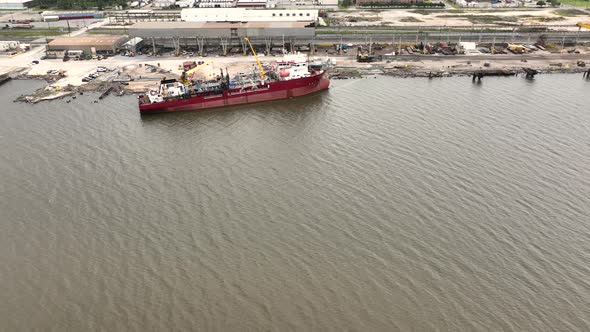 Working vessel moored in an industrial area of Port Mobile, Alabama