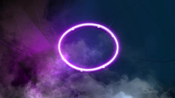 Neon purple circle sign glowing on marble wall, looped switch