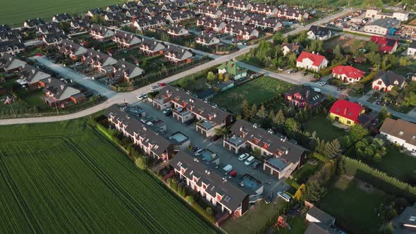 Aerial View of European Suburban Neighborhood with Family Houses