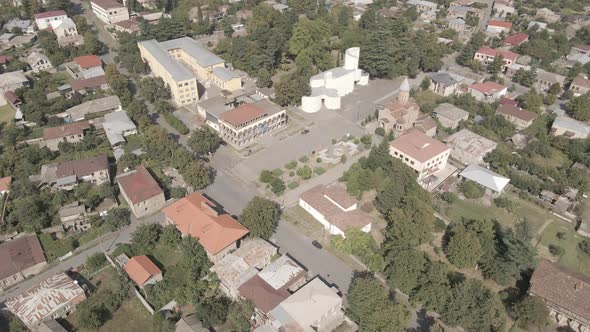 Aerial view Kvareli city center. Georgia 2021 summer