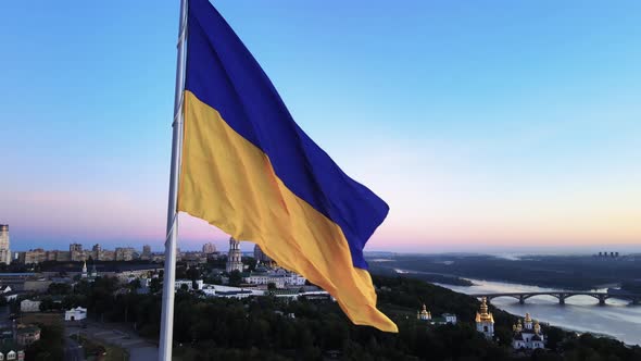 Kyiv - National Flag of Ukraine By Day. Aerial View. Kiev