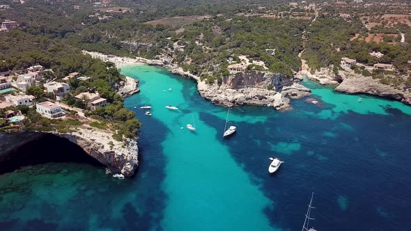 Aerial: Cala Llombards in Mallorca, Spain