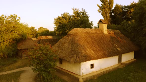 Countryside Yard with Old Traditional Medieval Hut Houses