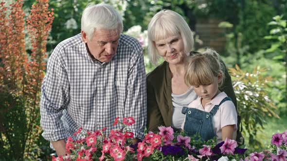 Elderly Couple and Little Girl in Garden