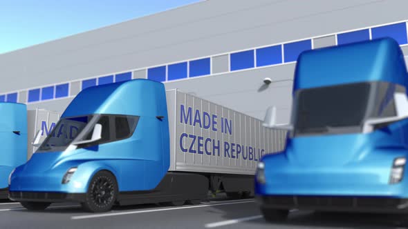 Modern Trailer Trucks with MADE IN CZECH REPUBLIC Text
