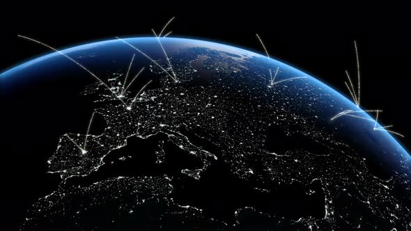 Digital Net Over the Surface of the Night Earth Planet alt