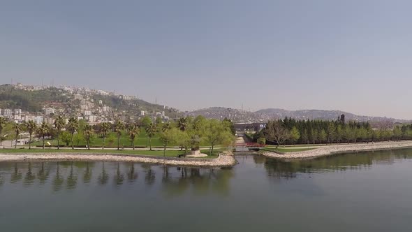 Aerial Seaside Canal and Park