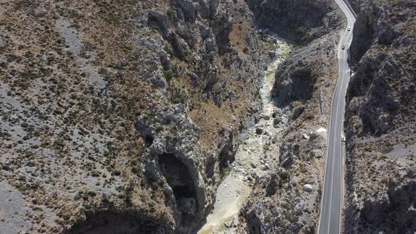 Empty Rural Road Through the Beautiful Gorge of Kourtaliotikos in Crete Island in Greece