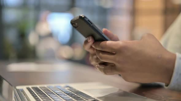 African Woman Hands Text Messaging on Smartphone