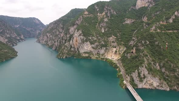 Bridge Over Piva Lake Between the Mountains