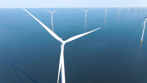 Huge Windmill Turbines Offshore Windmill Farm in the Ocean Westermeerwind Park Windmills Isolated at