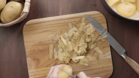 Step by step. Peeling Yukon gold potatoes for creamy mashed potatoes.