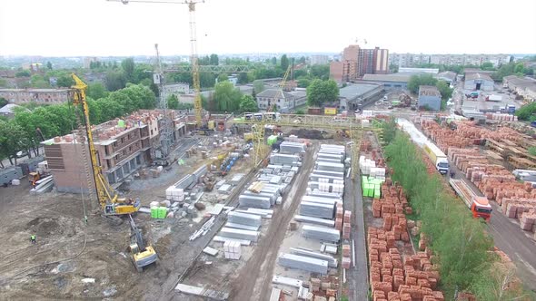 New Homes Being Built. Aerial shot of the construction building site, new homes being built