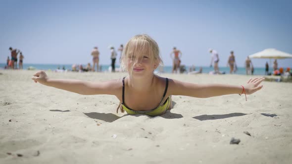 Happy Child Girl Having Fun at the Beach, Summer Vacation Concept