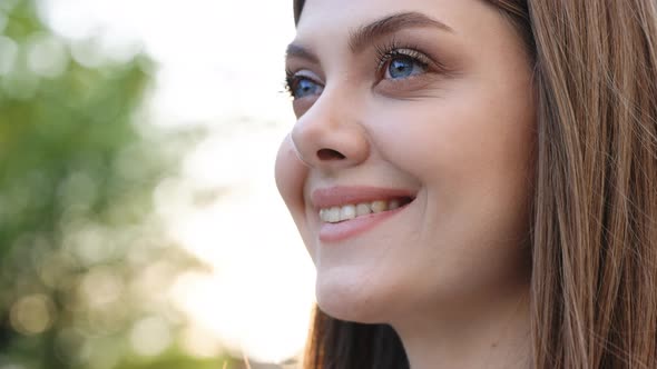 Gorgeous Face of Young White Mixed Race Elegant Girl With Blue Big Eyes