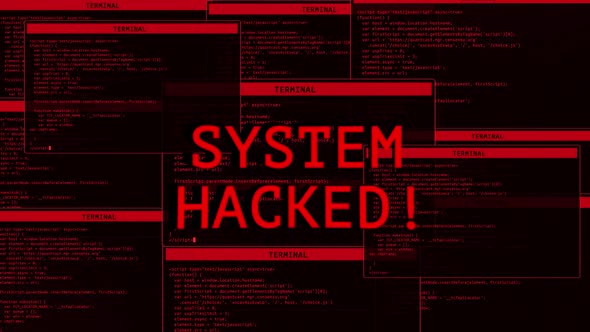 3D Warning of system hacked. Virus, cyber attack, malware concept. hacked hologram.