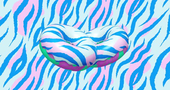 Minimal motion 3d art, Animal print Donuts animation in gravity space