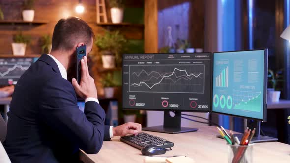 Businessman Working at Night Time in the Office