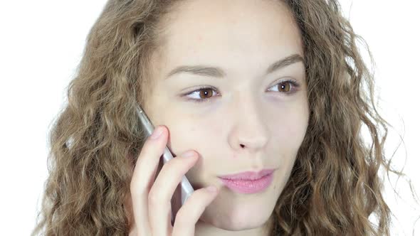 Female Talking On Smartphone, White Background