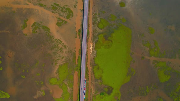 Aerial view over large wetlands in Thale Noi, Phatthalung, Thailand. 4K drone