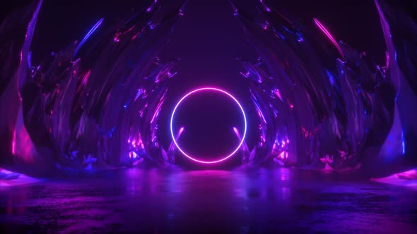 Neon Glowing Frame And Reflected Cave