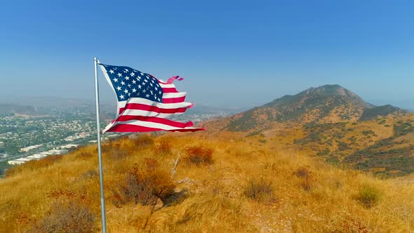 360 Aerial of the Independence Day Symbol on the 4Th of July. Ripped Flag of the USA