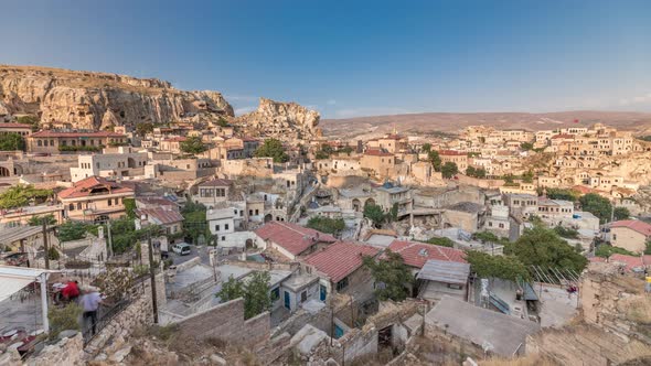 Urgup Town Aerial View From Temenni Hill in Cappadocia Region of Turkey Timelapse