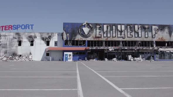 Destroyed Shopping Center in Bucha Ukraine During the War